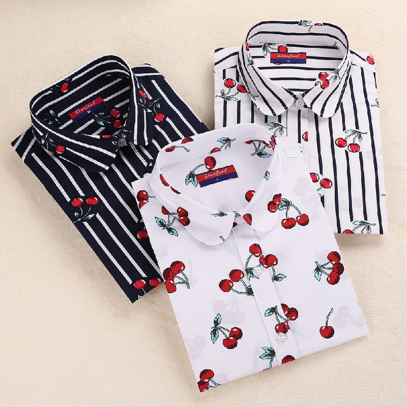 Dioufond Women Cherry Blouses Long Sleeve Shirt Turn Down Collar Floral Blouse Plus Size 5XL Women Vintage Cotton Shirt Sleeveless Chiffon Blouse Dioufond Women Cherry Blouses Long Sleeve Shirt Turn Down Collar Floral Blouse Plus Size 5XL Women Vintage Cotton Shirt Sleeveless Chiffon Blouse