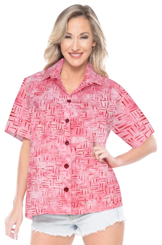 LA LEELA Women's Beach Button Down Short Sleeve Casual 100% cotton hand printed Blouse Pink Soft Modal Blouse LA LEELA Women's Beach Button Down Short Sleeve Casual 100% cotton hand printed Blouse Pink Soft Modal Blouse