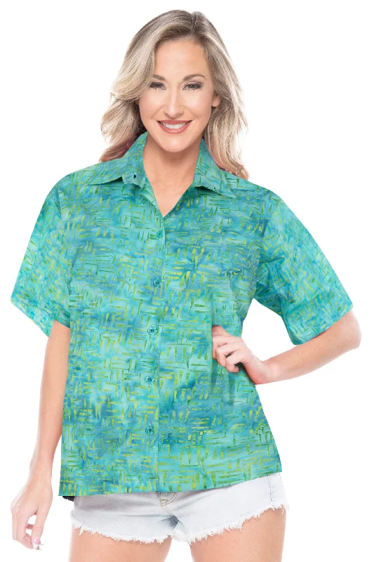 LA LEELA Women's Beach Button Down Short Sleeve Casual hand printed Blouse Turquoise Everyday Stylish Blouse LA LEELA Women's Beach Button Down Short Sleeve Casual hand printed Blouse Turquoise Everyday Stylish Blouse