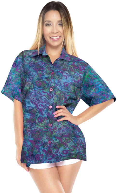 LA LEELA Women's Beach Button Down Short Sleeve Casual Floral hand printed Blouse Multicolor Sweetheart Neck Blouse LA LEELA Women's Beach Button Down Short Sleeve Casual Floral hand printed Blouse Multicolor Sweetheart Neck Blouse
