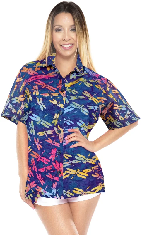 LA LEELA Women's Beach Button Down Short Sleeve Casual Fly Batik hand printed Blouse Blue Boho Chic Blouse LA LEELA Women's Beach Button Down Short Sleeve Casual Fly Batik hand printed Blouse Blue Boho Chic Blouse