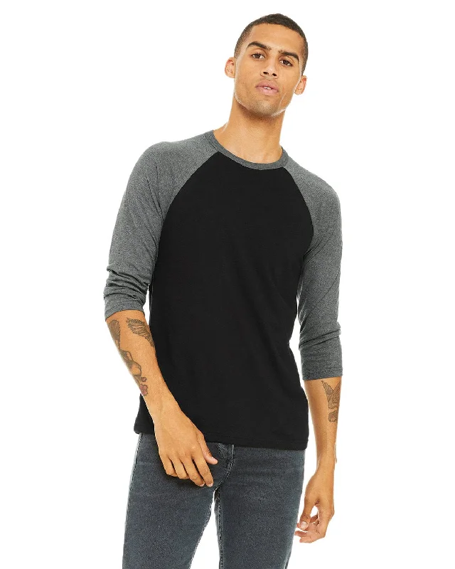 Bella+Canvas Unisex Triblend 3/4-Sleeve Baseball T-Shirt | Black/ Deep Hthr Spandex Blend Rayon Blend Denim Blend Bella+Canvas Unisex Triblend 3/4-Sleeve Baseball T-Shirt | Black/ Deep Hthr Spandex Blend Rayon Blend Denim Blend