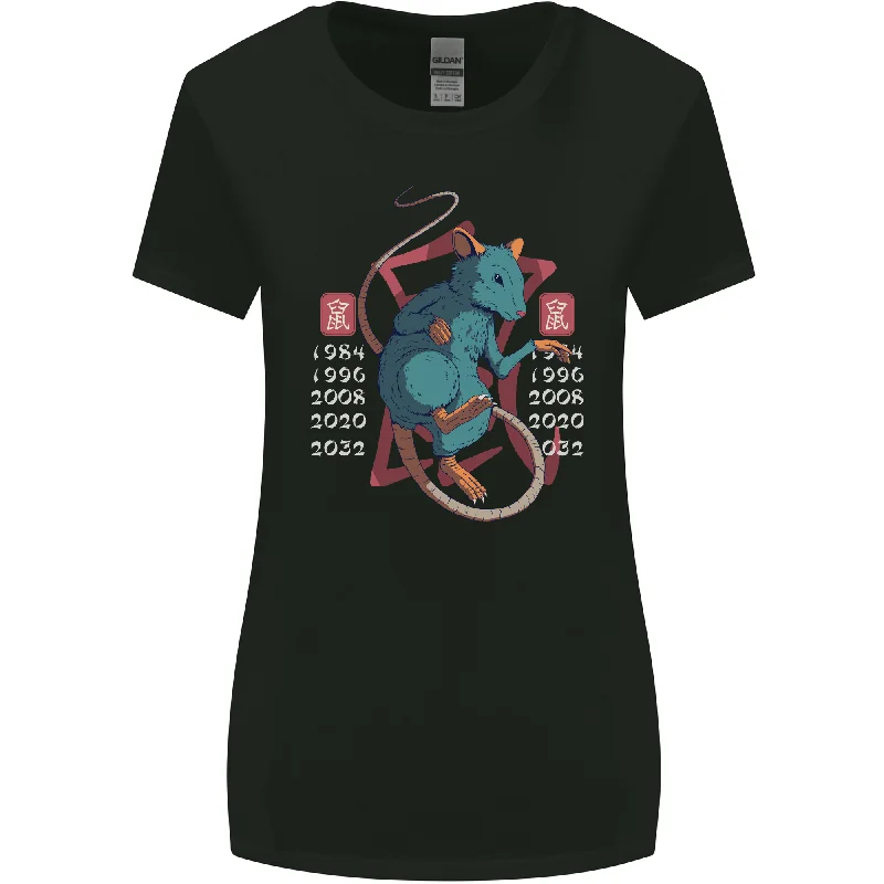 Chinese Zodiac Shengxiao Year of the Rat Womens Wider Cut T-Shirt Embroidered Appliqued Beaded Chinese Zodiac Shengxiao Year of the Rat Womens Wider Cut T-Shirt Embroidered Appliqued Beaded