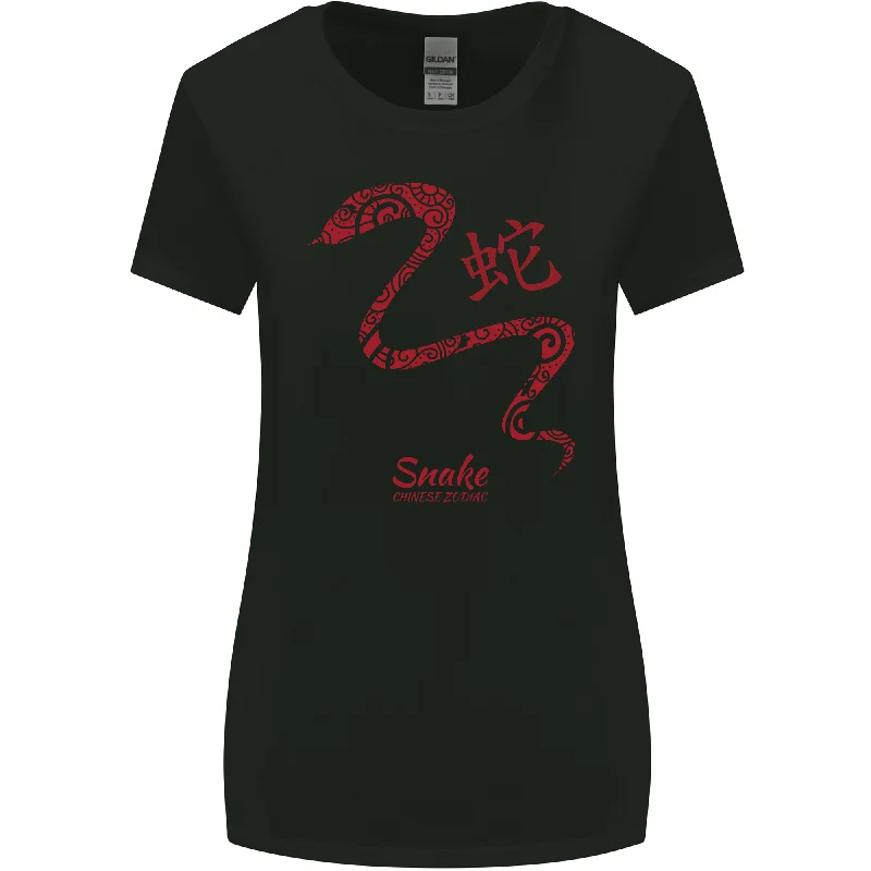 Chinese Zodiac Shengxiao Year of the Snake Womens Wider Cut T-Shirt Notch Collar Peter Pan Collar Cowl Neck Chinese Zodiac Shengxiao Year of the Snake Womens Wider Cut T-Shirt Notch Collar Peter Pan Collar Cowl Neck