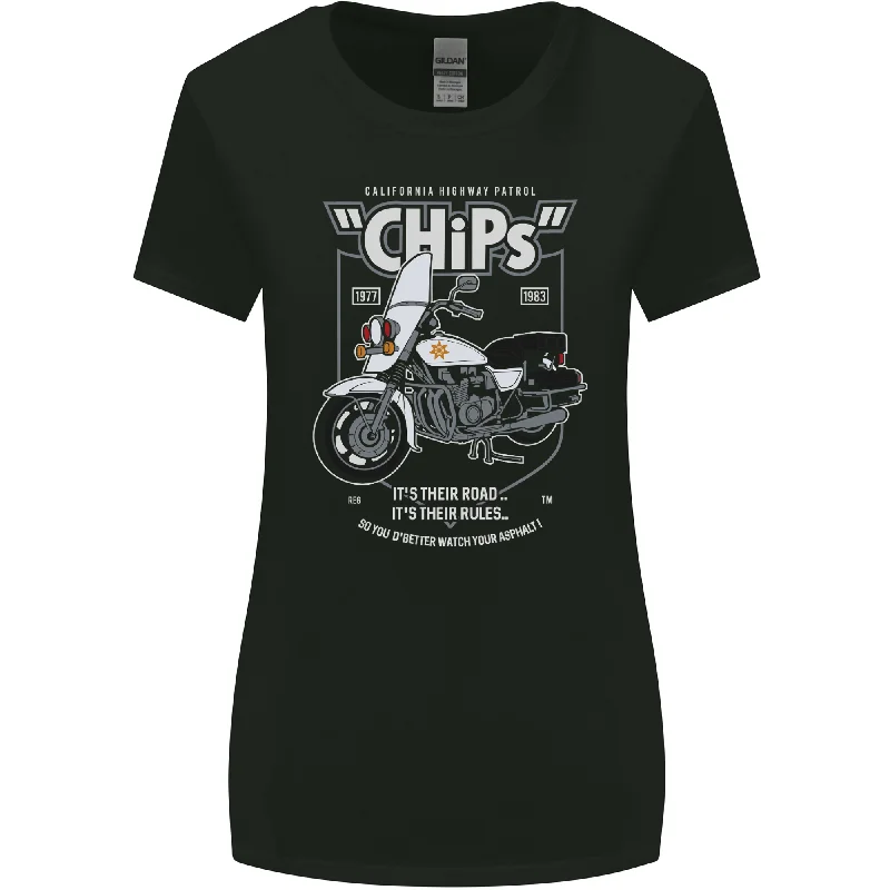 Chips Police Motorcycle Drama Motorbike Womens Wider Cut T-Shirt Houndstooth Herringbone Solid Chips Police Motorcycle Drama Motorbike Womens Wider Cut T-Shirt Houndstooth Herringbone Solid