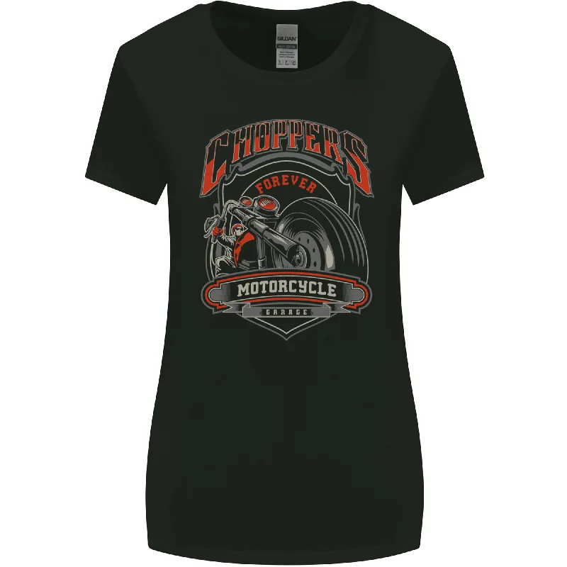 Choppers Forever Biker Motorcycle Motorbike Womens Wider Cut T-Shirt Satin Fabric Silk Fabric Chiffon Fabric Choppers Forever Biker Motorcycle Motorbike Womens Wider Cut T-Shirt Satin Fabric Silk Fabric Chiffon Fabric