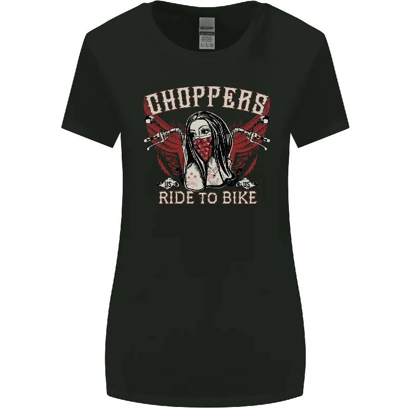 Choppers Ride to Bike Outlaw Biker Motorcycle Womens Wider Cut T-Shirt Solid Print Embellished Choppers Ride to Bike Outlaw Biker Motorcycle Womens Wider Cut T-Shirt Solid Print Embellished