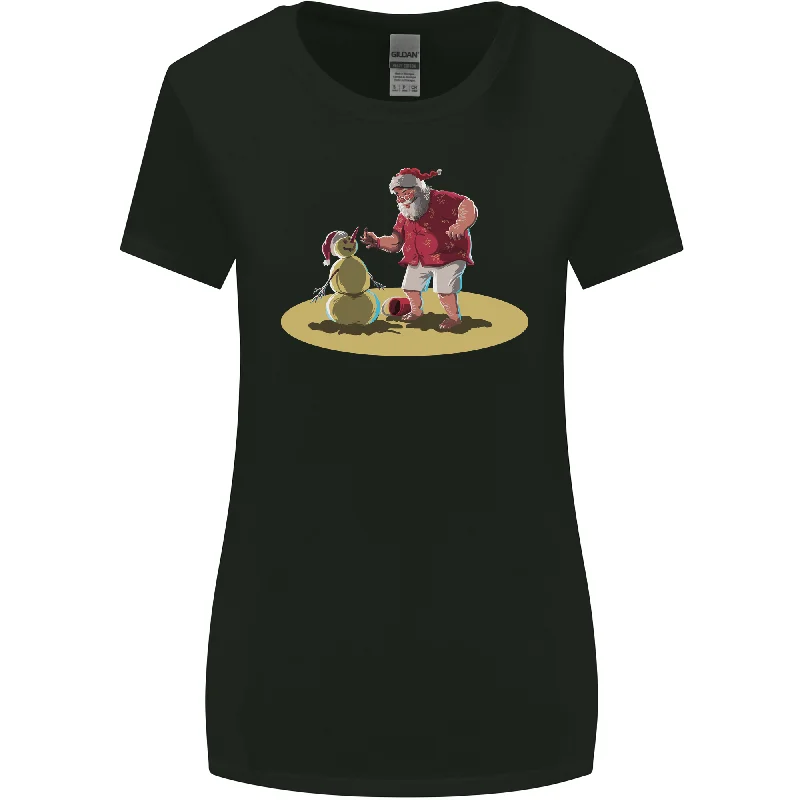 Christmas Beach Santa Clause & Snowman Womens Wider Cut T-Shirt Ribbed T-Shirt High Neck Heavyweight Christmas Beach Santa Clause & Snowman Womens Wider Cut T-Shirt Ribbed T-Shirt High Neck Heavyweight