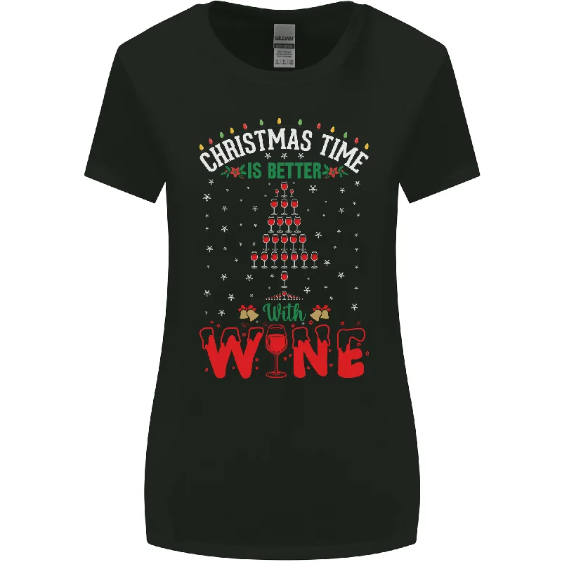 Christmas Better With Wine Funny Alcohol Womens Wider Cut T-Shirt Mesh Blend Leather Blend Suede Blend Christmas Better With Wine Funny Alcohol Womens Wider Cut T-Shirt Mesh Blend Leather Blend Suede Blend