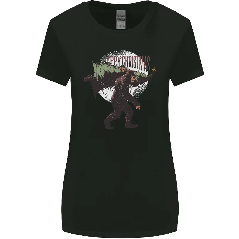 Christmas Bigfoot With an Xmas Tree Womens Wider Cut T-Shirt V-Neck T-Shirt Long Sleeve Cotton Christmas Bigfoot With an Xmas Tree Womens Wider Cut T-Shirt V-Neck T-Shirt Long Sleeve Cotton