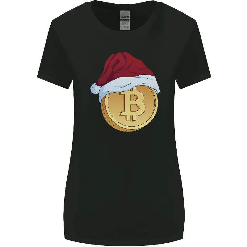 Christmas Bitcoin Wearing a Christmas Hat Crypto Womens Wider Cut T-Shirt Hooded Caped Shawl Collar Christmas Bitcoin Wearing a Christmas Hat Crypto Womens Wider Cut T-Shirt Hooded Caped Shawl Collar