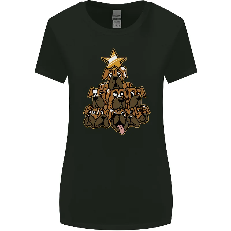 Christmas Boxer Dog Xmas Tree Funny Womens Wider Cut T-Shirt Notch Collar Peter Pan Collar Cowl Neck Christmas Boxer Dog Xmas Tree Funny Womens Wider Cut T-Shirt Notch Collar Peter Pan Collar Cowl Neck