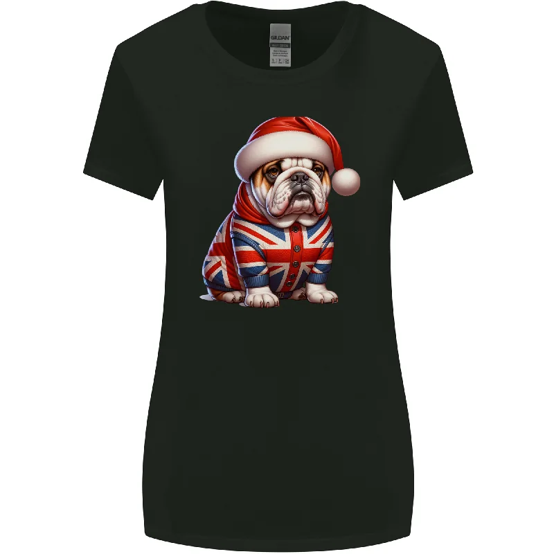 Christmas British Bulldog Union Jack Dog Xmas Womens Wider Cut T-Shirt Fleece Fabric Down Fabric Feather Fabric Christmas British Bulldog Union Jack Dog Xmas Womens Wider Cut T-Shirt Fleece Fabric Down Fabric Feather Fabric