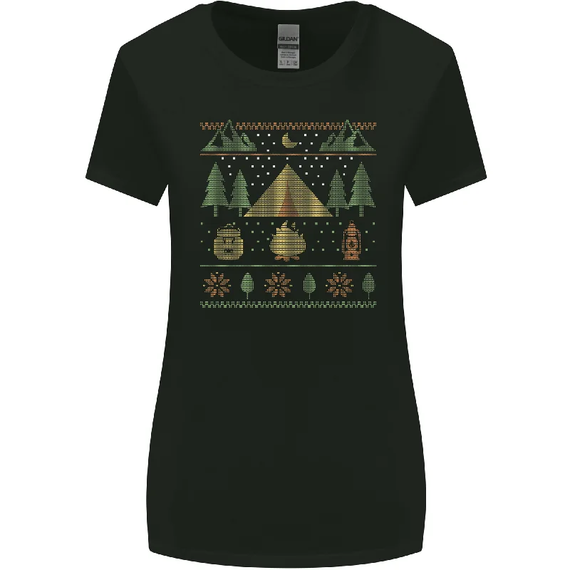 Christmas Camping Xmas Tent Funny Womens Wider Cut T-Shirt Hooded Caped Shawl Collar Christmas Camping Xmas Tent Funny Womens Wider Cut T-Shirt Hooded Caped Shawl Collar