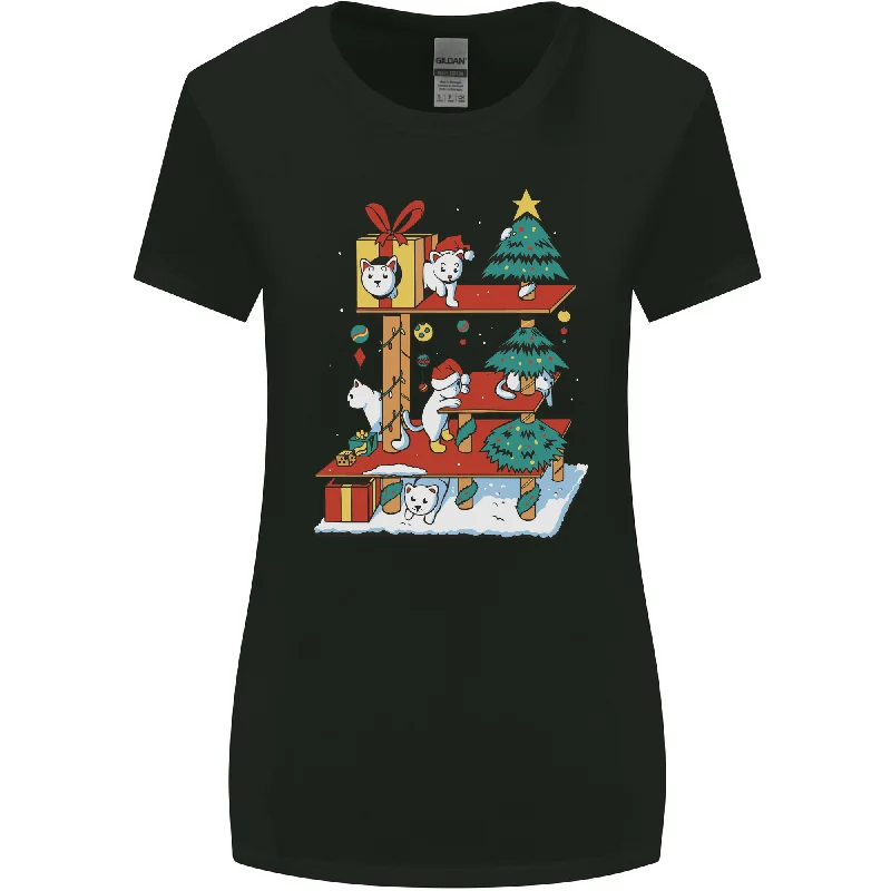 Christmas Cat House Funny Winter Xmas Womens Wider Cut T-Shirt Solid Color Striped Floral Christmas Cat House Funny Winter Xmas Womens Wider Cut T-Shirt Solid Color Striped Floral