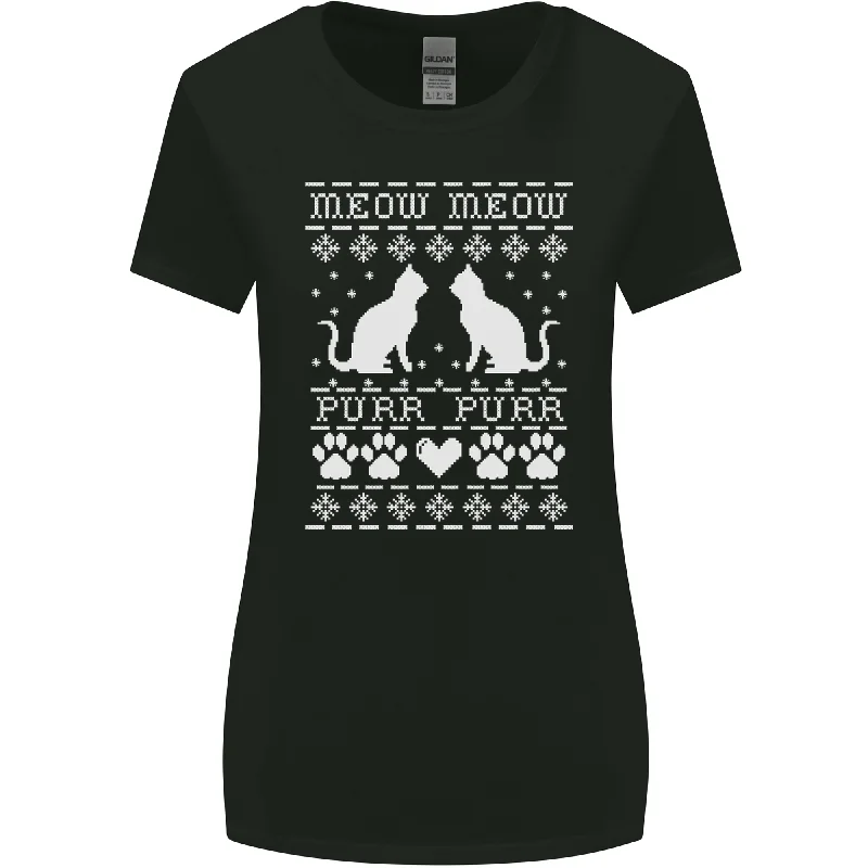 Christmas Cat Meow Purr Funny Xmas Womens Wider Cut T-Shirt Notch Collar Peter Pan Collar Cowl Neck Christmas Cat Meow Purr Funny Xmas Womens Wider Cut T-Shirt Notch Collar Peter Pan Collar Cowl Neck
