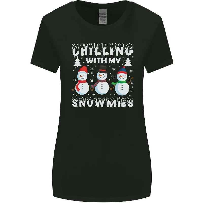 Christmas Chilling With My Snowmies Funny Womens Wider Cut T-Shirt Embroidered Appliqued Beaded Christmas Chilling With My Snowmies Funny Womens Wider Cut T-Shirt Embroidered Appliqued Beaded