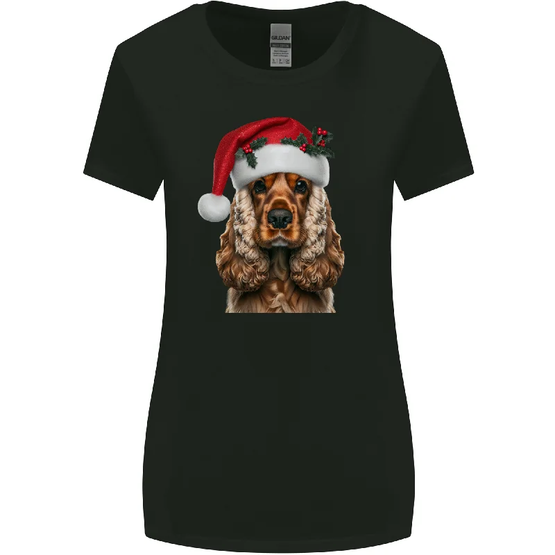 Christmas Cocker Spaniel Xmas Dog Womens Wider Cut T-Shirt Thin T-Shirt Open Front Quick Dry Christmas Cocker Spaniel Xmas Dog Womens Wider Cut T-Shirt Thin T-Shirt Open Front Quick Dry
