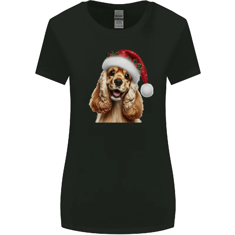 Christmas Cocker Spaniel Xmas Hat Dog Womens Wider Cut T-Shirt Modern Contemporary Chic Christmas Cocker Spaniel Xmas Hat Dog Womens Wider Cut T-Shirt Modern Contemporary Chic