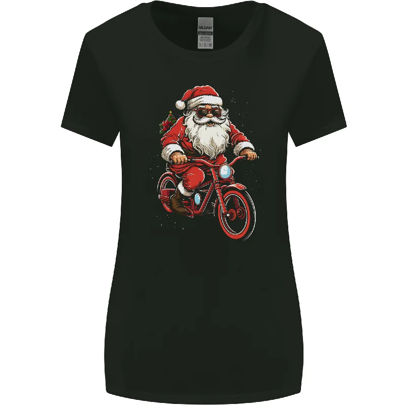 Christmas Cycling Santa Claus Bicycle Womens Wider Cut T-Shirt Mesh Blend Leather Blend Suede Blend Christmas Cycling Santa Claus Bicycle Womens Wider Cut T-Shirt Mesh Blend Leather Blend Suede Blend