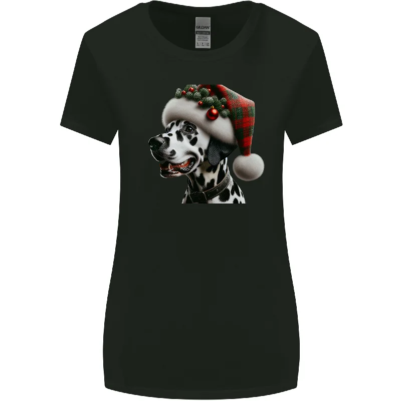 Christmas Dalmatian Dog Wearing a Xmas Hat Womens Wider Cut T-Shirt Asymmetrical Pockets Print Christmas Dalmatian Dog Wearing a Xmas Hat Womens Wider Cut T-Shirt Asymmetrical Pockets Print