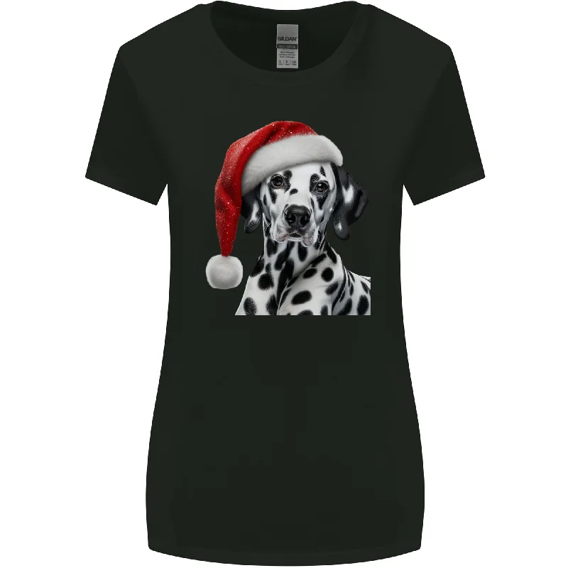 Christmas Dalmatian Wearing a Xmas Hat Dog Womens Wider Cut T-Shirt Zippered Buttoned Snapped Christmas Dalmatian Wearing a Xmas Hat Dog Womens Wider Cut T-Shirt Zippered Buttoned Snapped