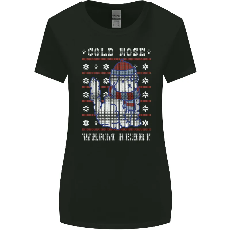 Christmas Dog Cold Nose Warm Heart Xmas Womens Wider Cut T-Shirt Sequined Glittery Shiny Christmas Dog Cold Nose Warm Heart Xmas Womens Wider Cut T-Shirt Sequined Glittery Shiny