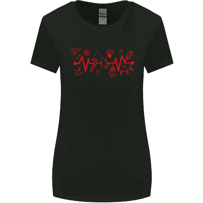 Christmas ECG Xmas Heartbeat Love Heart Womens Wider Cut T-Shirt Zippered Front Buttoned Front Snap Front Christmas ECG Xmas Heartbeat Love Heart Womens Wider Cut T-Shirt Zippered Front Buttoned Front Snap Front