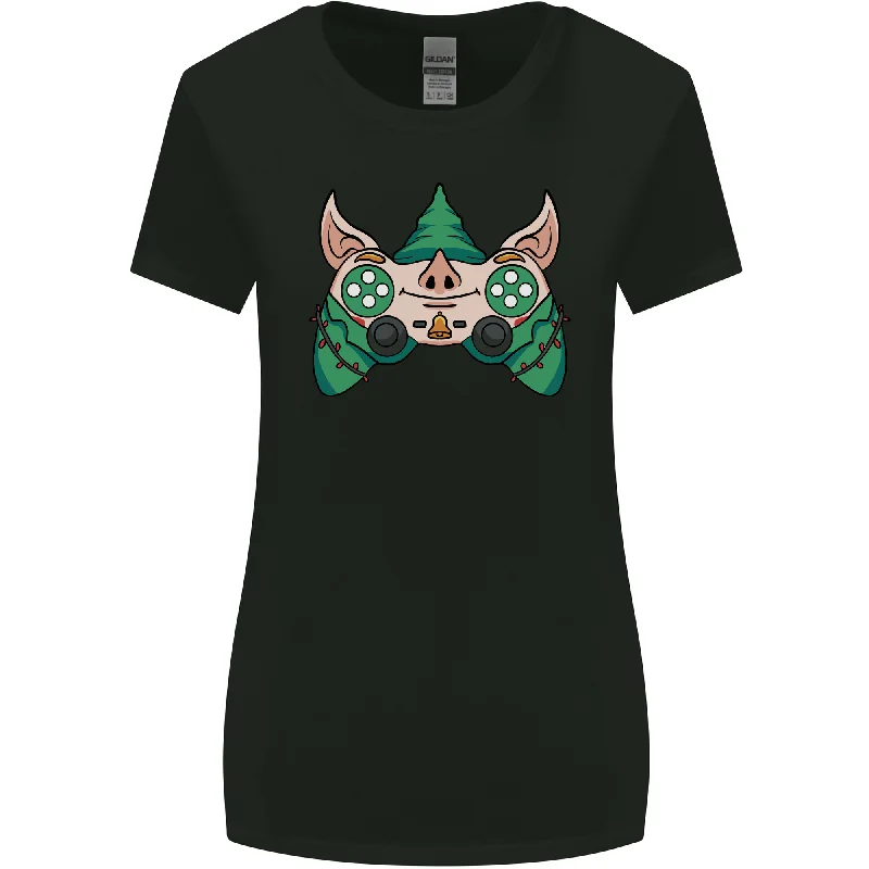 Christmas Elf Video Game Controller Joypad Xmas Womens Wider Cut T-Shirt Fleece Nylon Spandex Christmas Elf Video Game Controller Joypad Xmas Womens Wider Cut T-Shirt Fleece Nylon Spandex