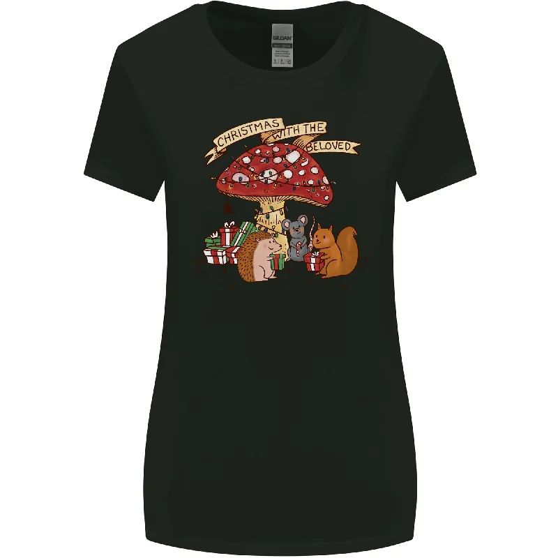 Christmas Hedgehog Toadstool Mouse Womens Wider Cut T-Shirt Embroidered Appliqued Beaded Christmas Hedgehog Toadstool Mouse Womens Wider Cut T-Shirt Embroidered Appliqued Beaded