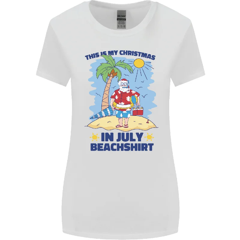 Christmas in July Summer Santa Clause Beach Womens Wider Cut T-Shirt Hooded Caped Shawl Collar Christmas in July Summer Santa Clause Beach Womens Wider Cut T-Shirt Hooded Caped Shawl Collar