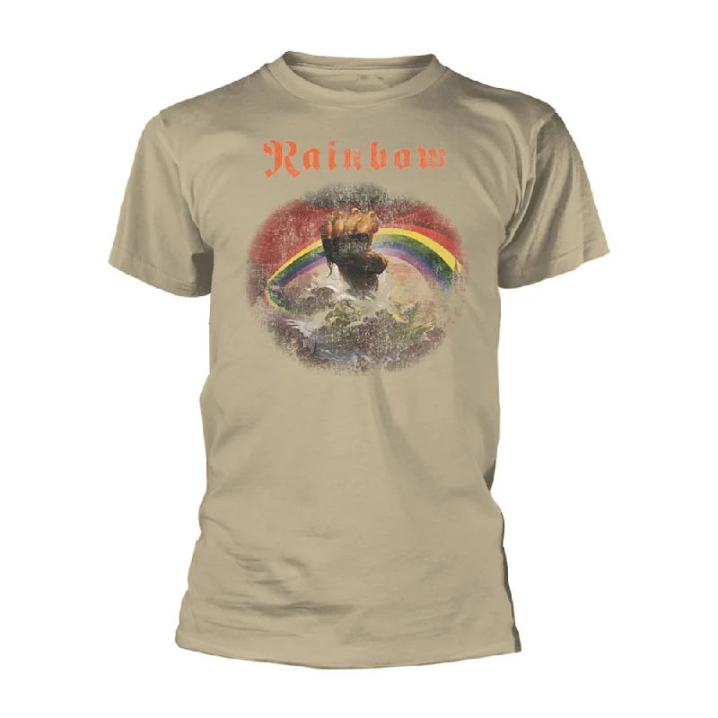 Rainbow | Official Band T-Shirt | Rising Distressed (Natural) Welt Pockets Slit Pockets Flap Pockets Rainbow | Official Band T-Shirt | Rising Distressed (Natural) Welt Pockets Slit Pockets Flap Pockets