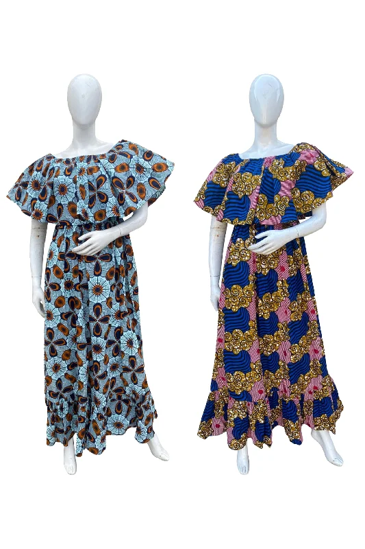 African Printed Fit and Flare Maxi Dress (Pack Of 2 Pieces) Trendy Short Sleeve Maxi Dress African Printed Fit and Flare Maxi Dress (Pack Of 2 Pieces) Trendy Short Sleeve Maxi Dress