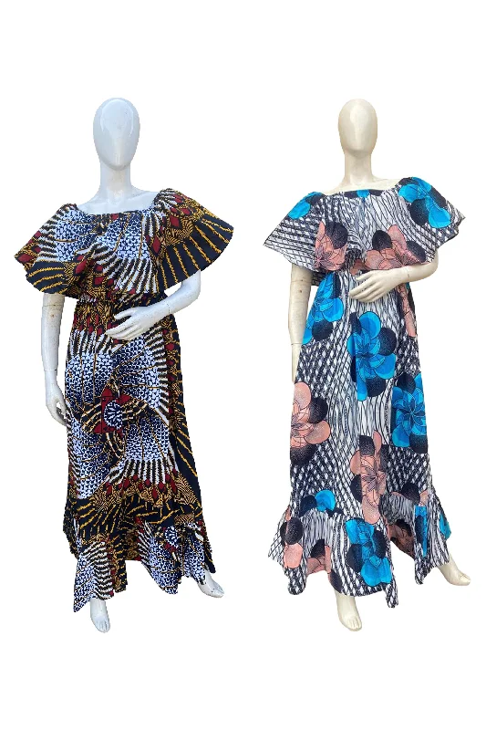 African Printed Fit and Flare Maxi Dress (Pack Of 2 Pieces) Stylish Maxi Dress with Frills African Printed Fit and Flare Maxi Dress (Pack Of 2 Pieces) Stylish Maxi Dress with Frills