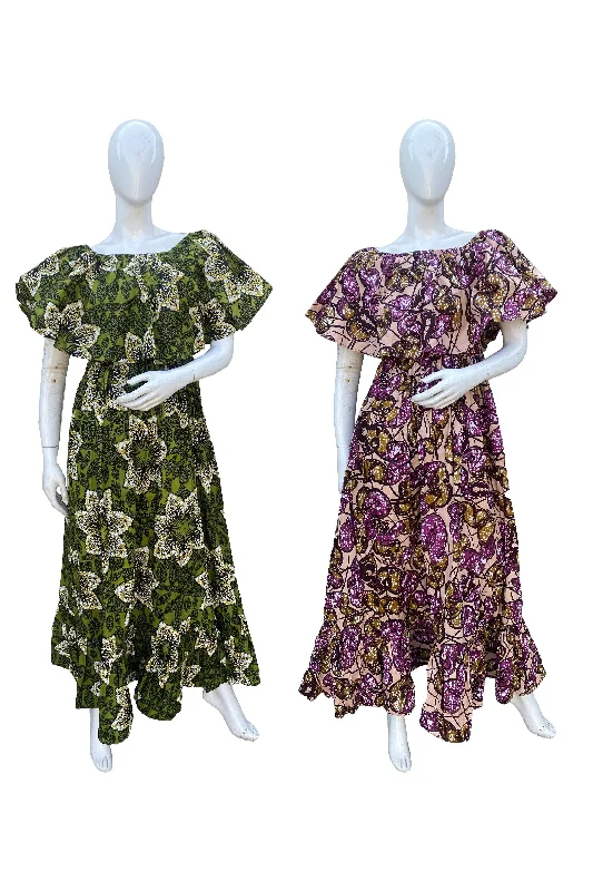 African Printed Fit and Flare Maxi Dress (Pack Of 2 Pieces) Trendy V-Neck Maxi Dress African Printed Fit and Flare Maxi Dress (Pack Of 2 Pieces) Trendy V-Neck Maxi Dress