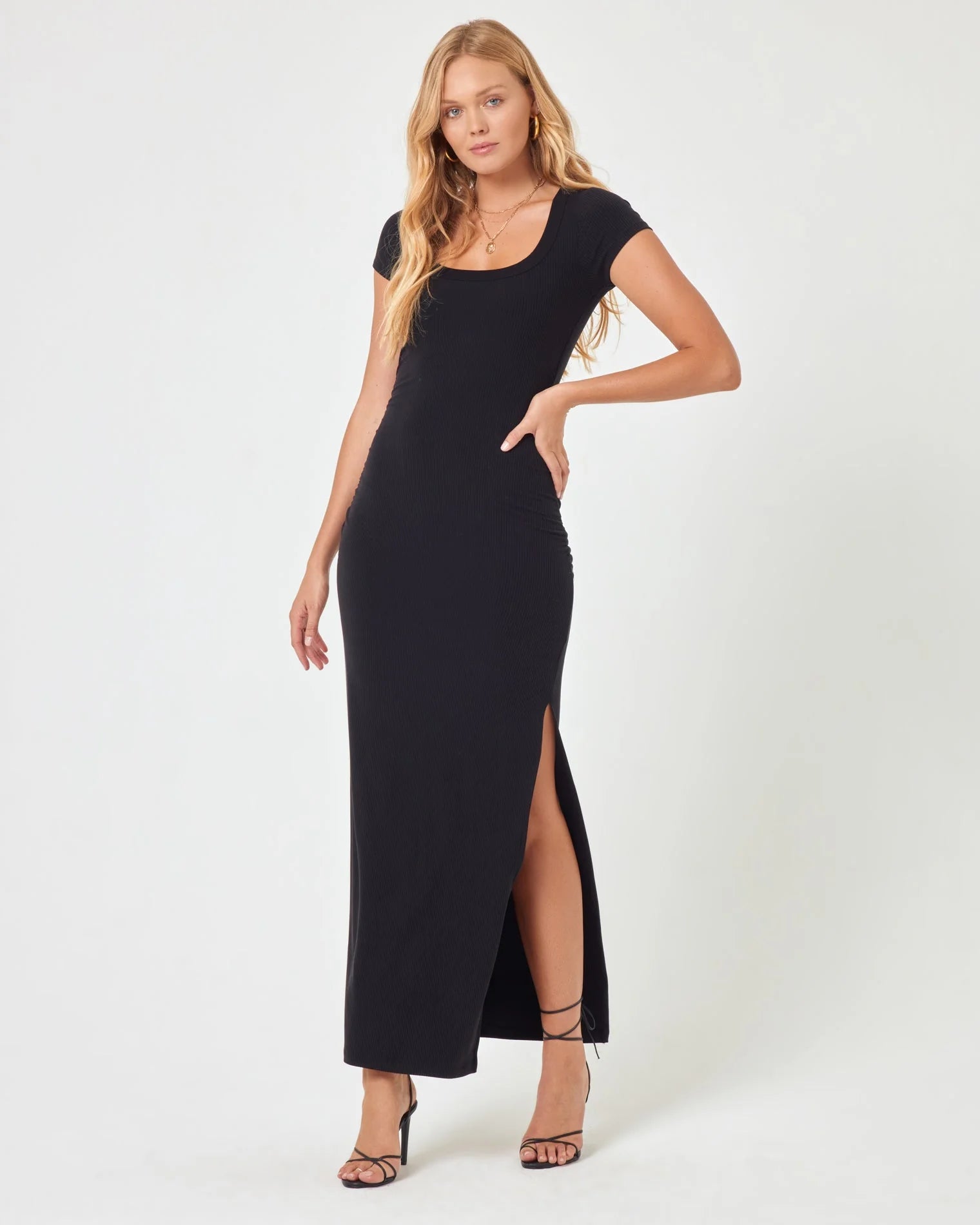 Black Maxi Dress with Side Slit Elegant Velvet Maxi Dress