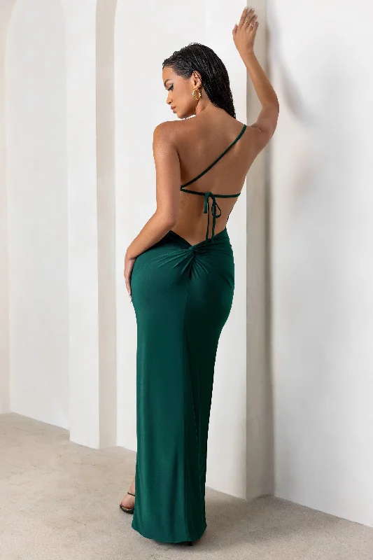 Dressing Up | Bottle Green One Shoulder Maxi Dress With Open Back Detail Stylish Maxi Dress with Pleats Dressing Up | Bottle Green One Shoulder Maxi Dress With Open Back Detail Stylish Maxi Dress with Pleats