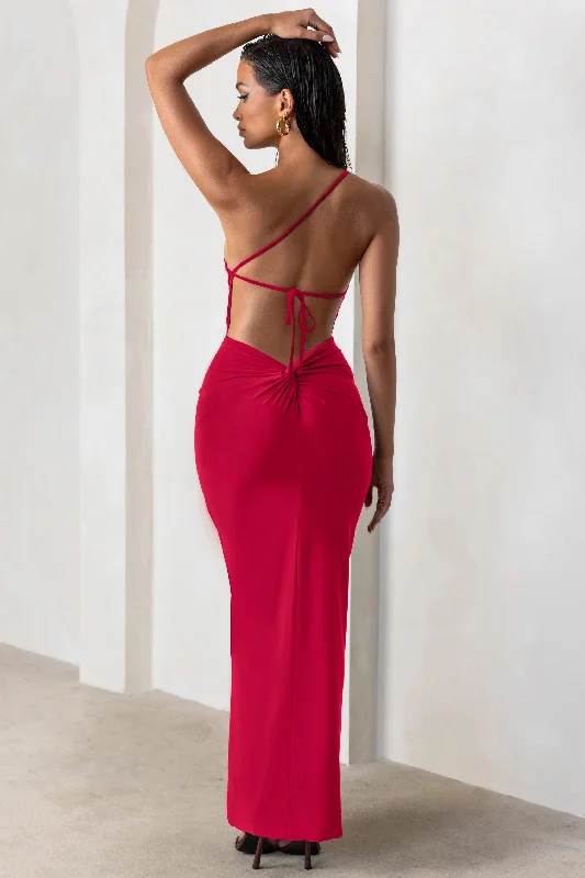 Dressing Up | Red One Shoulder Maxi Dress With Open Back Detail Fashionable Off-Shoulder Maxi Dress Dressing Up | Red One Shoulder Maxi Dress With Open Back Detail Fashionable Off-Shoulder Maxi Dress
