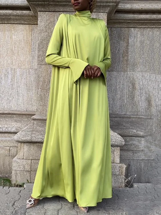 Zjkrl - Flared Sleeves Long Sleeves Solid Color High-Neck Maxi Dresses Classic V-Neck Maxi Dress Zjkrl - Flared Sleeves Long Sleeves Solid Color High-Neck Maxi Dresses Classic V-Neck Maxi Dress
