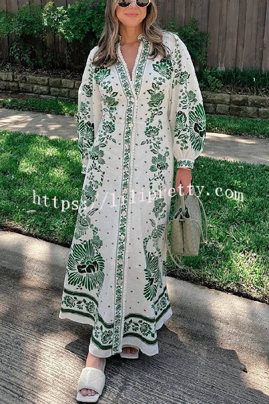 Forest Soul Unique Print Button Down Long Sleeve Shirt Maxi Dress Elegant Maxi Dress with Lace Forest Soul Unique Print Button Down Long Sleeve Shirt Maxi Dress Elegant Maxi Dress with Lace