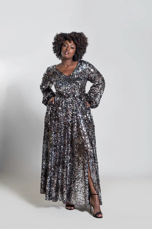 Full Sleeved Sequin Maxi Dress- JIBRI Classic Solid Maxi Dress
