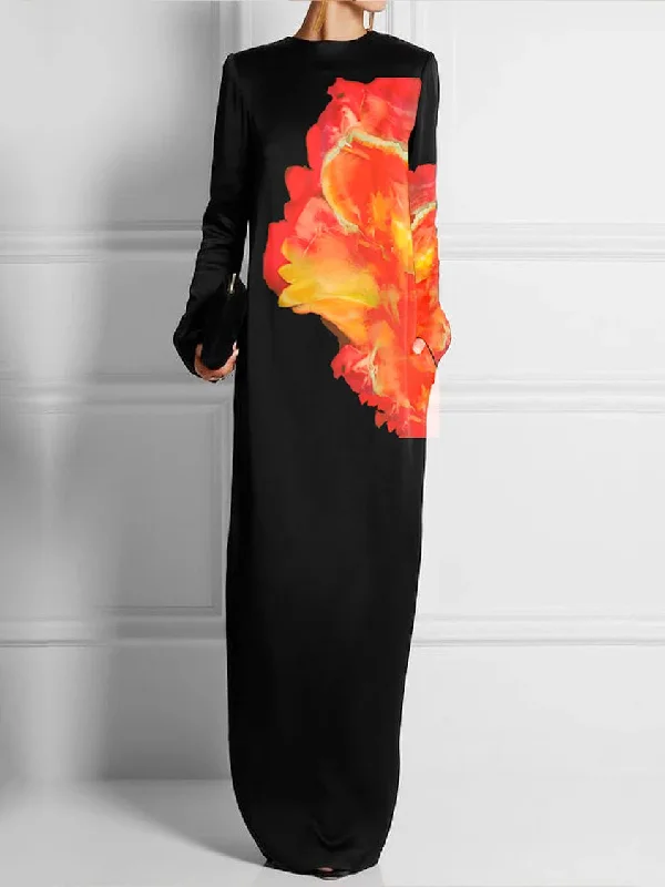 Zjkrl - Long Sleeves Loose Flower Print Round-Neck Maxi Dresses Trendy Button Front Maxi Dress Zjkrl - Long Sleeves Loose Flower Print Round-Neck Maxi Dresses Trendy Button Front Maxi Dress