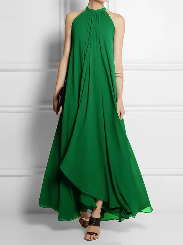 Zjkrl - Loose Sleeveless Solid Color Halter-Neck Maxi Dresses Comfortable Fitted Maxi Dress Zjkrl - Loose Sleeveless Solid Color Halter-Neck Maxi Dresses Comfortable Fitted Maxi Dress