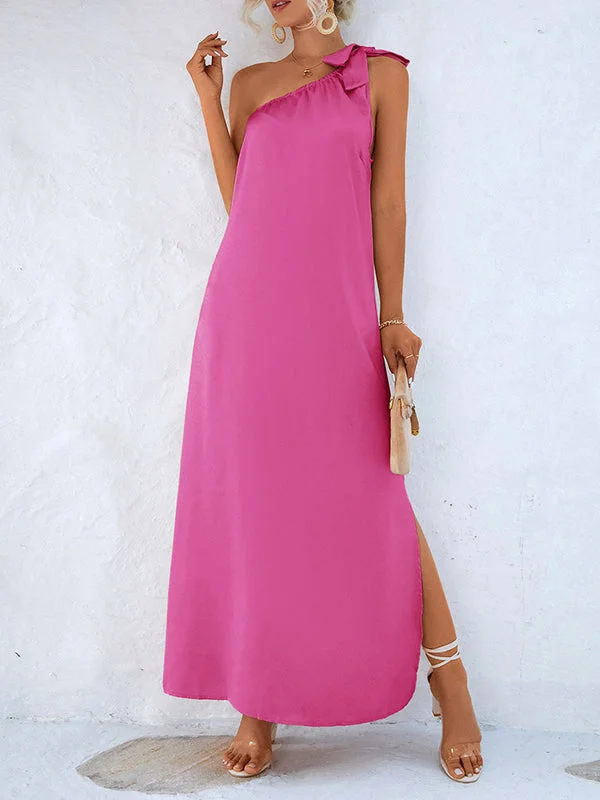 Zjkrl - Loose Sleeveless Solid Color One-Shoulder Maxi Dresses Stylish Button-Up Maxi Dress Zjkrl - Loose Sleeveless Solid Color One-Shoulder Maxi Dresses Stylish Button-Up Maxi Dress