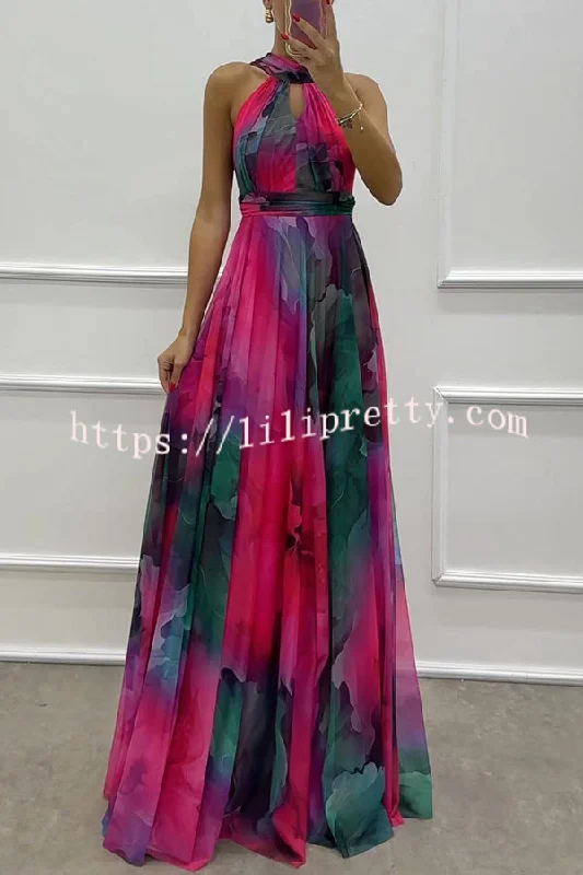 Elaine Tulle Floral Splash Print Cutout Halter Tie-up Neck Gown Maxi Dress Elegant Floral Maxi Dress Elaine Tulle Floral Splash Print Cutout Halter Tie-up Neck Gown Maxi Dress Elegant Floral Maxi Dress