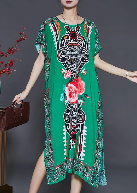 Natural Green Oversized Print Chiffon Maxi Dresses Summer Stylish Button-Up Maxi Dress Natural Green Oversized Print Chiffon Maxi Dresses Summer Stylish Button-Up Maxi Dress