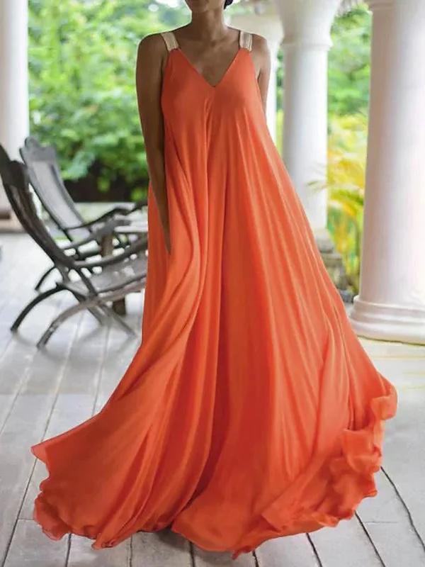 Zjkrl - Simple Sleeveless Loose Solid Color V-Neck Maxi Dresses Fashionable Maxi Dress with Fringe Zjkrl - Simple Sleeveless Loose Solid Color V-Neck Maxi Dresses Fashionable Maxi Dress with Fringe
