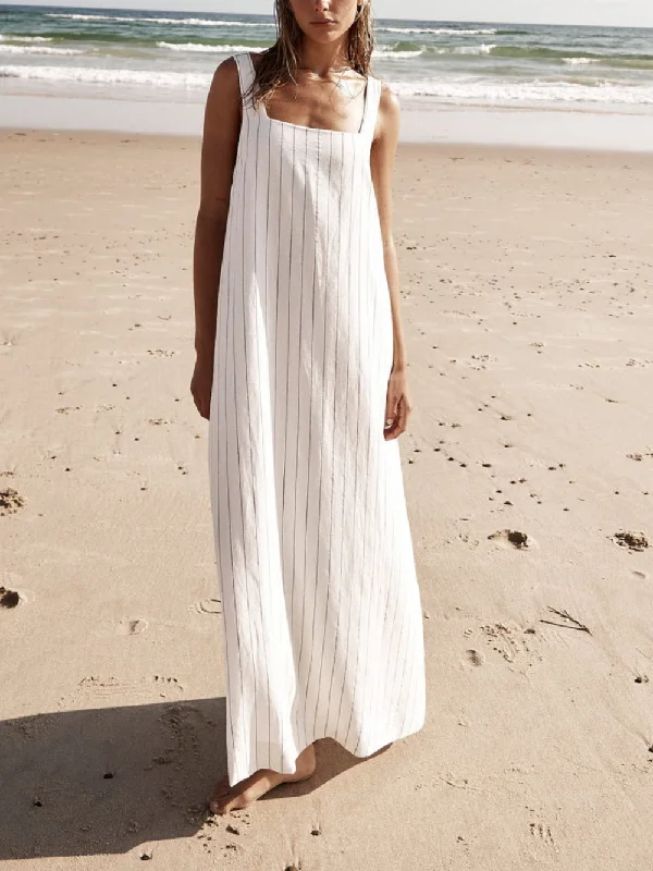 White With Charcoal Charming Pinstripe Maxi Dress Fashionable Halter Neck Maxi Dress White With Charcoal Charming Pinstripe Maxi Dress Fashionable Halter Neck Maxi Dress