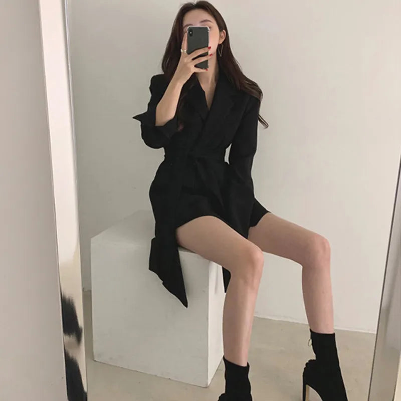 Getadme-Women Long Outwear Jacket Sashes Fall OL Korean New Fashion Solid Blazers British Style Elegant Blazer Coat women clothing Welt Pockets Slit Pockets Flap Pockets Getadme-Women Long Outwear Jacket Sashes Fall OL Korean New Fashion Solid Blazers British Style Elegant Blazer Coat women clothing Welt Pockets Slit Pockets Flap Pockets
