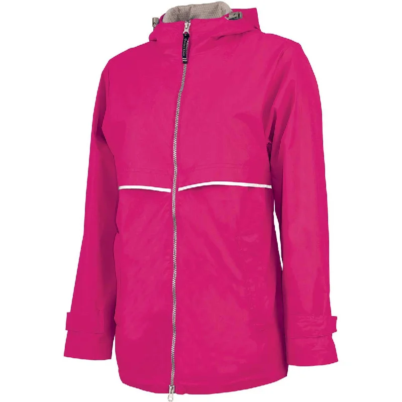 Charles River Women's Hotpink/Reflective New Englander Rain Jacket One-Shoulder Jacket Off-the-Shoulder Jacket Asymmetrical Jacket Charles River Women's Hotpink/Reflective New Englander Rain Jacket One-Shoulder Jacket Off-the-Shoulder Jacket Asymmetrical Jacket